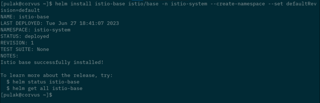 installing istio base chart