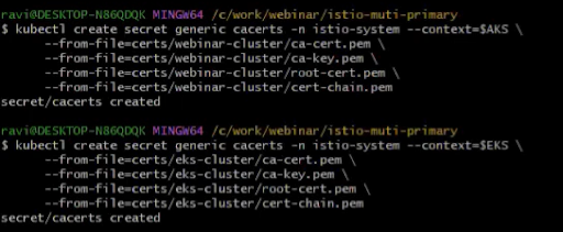 create secrets for istio-system